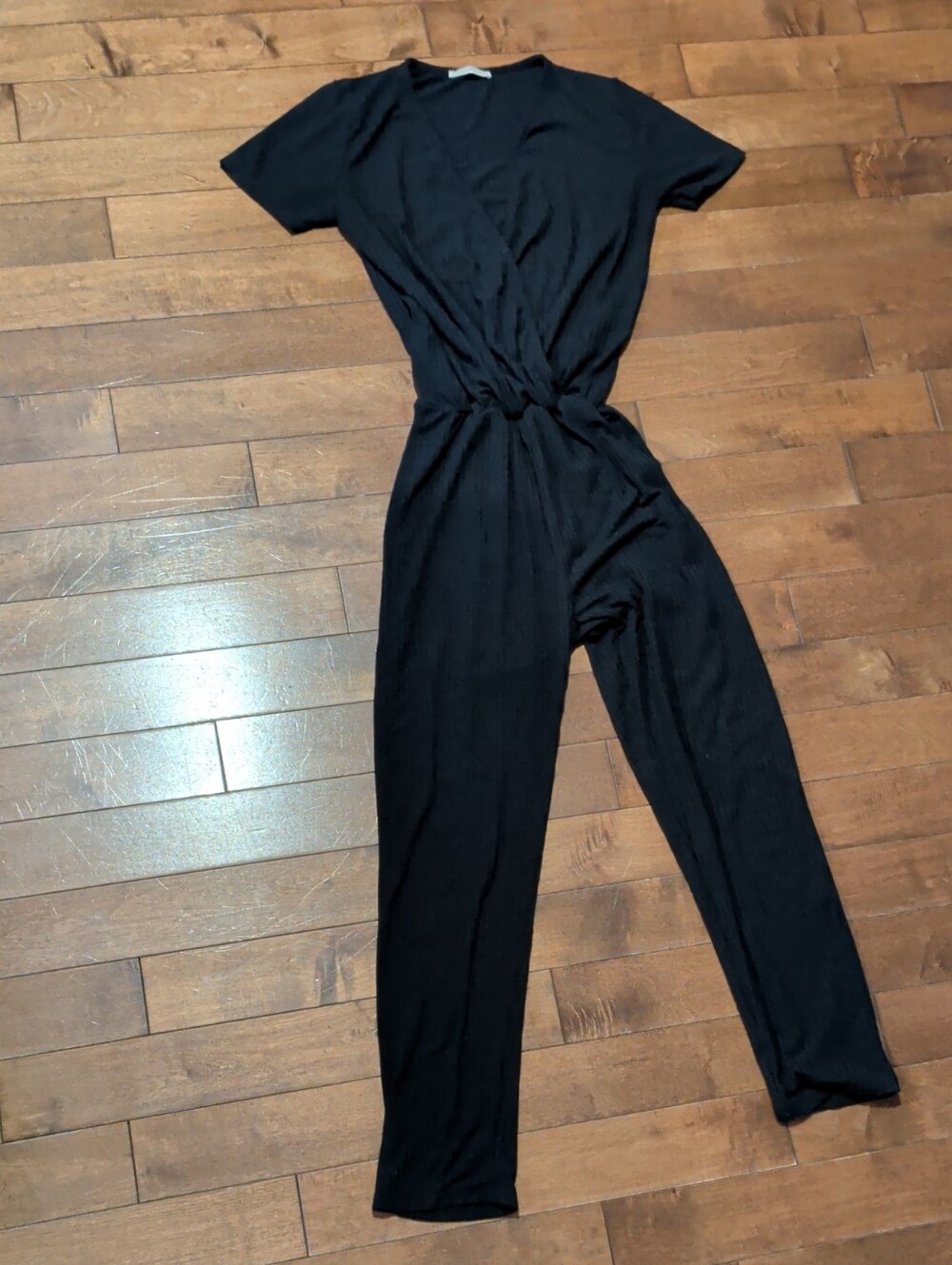 Zara Black Short-Sleeve Wrap Jumpsuit